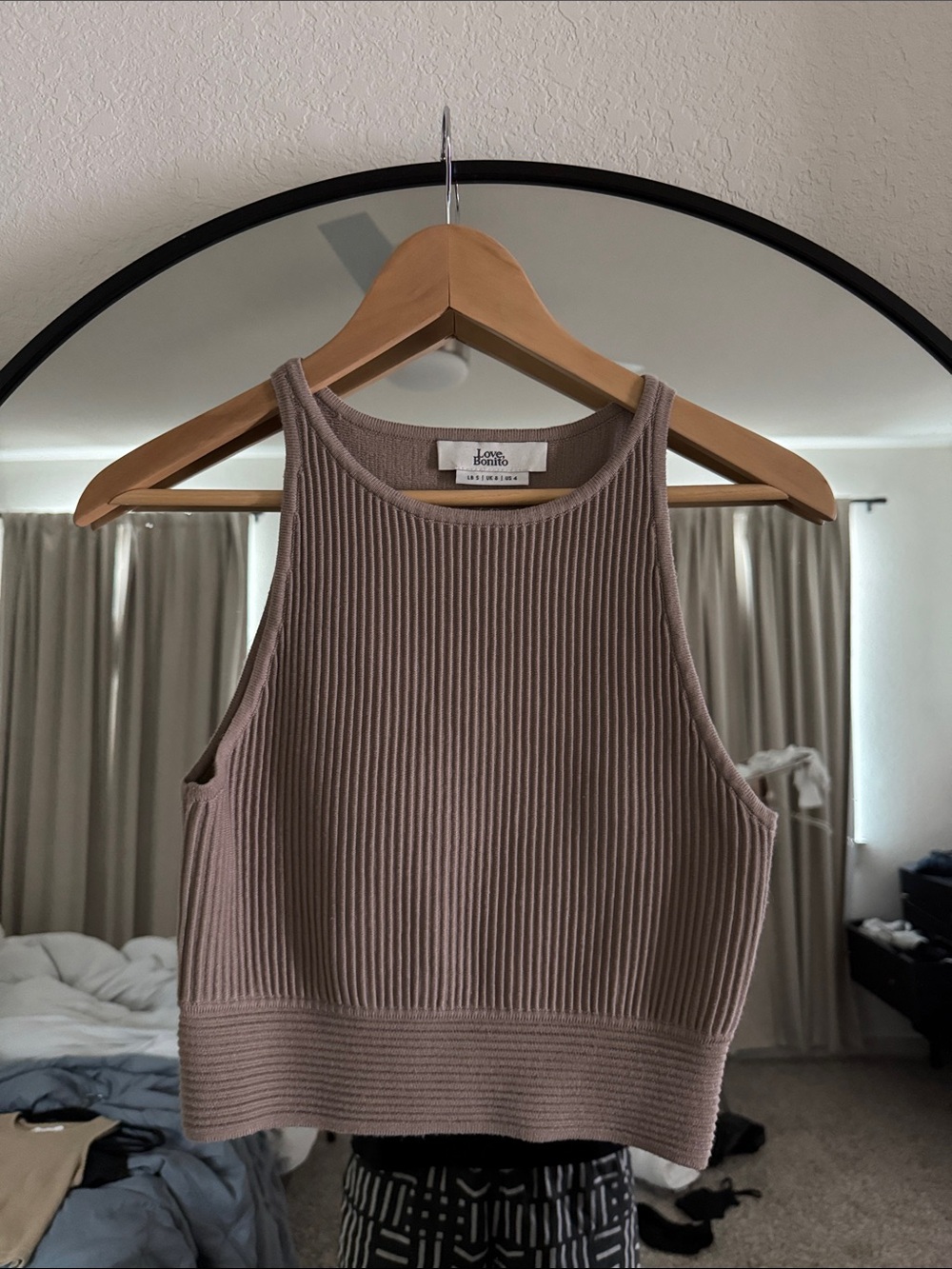 Ribbed Crop Tank Top in Taupe by Love Tree